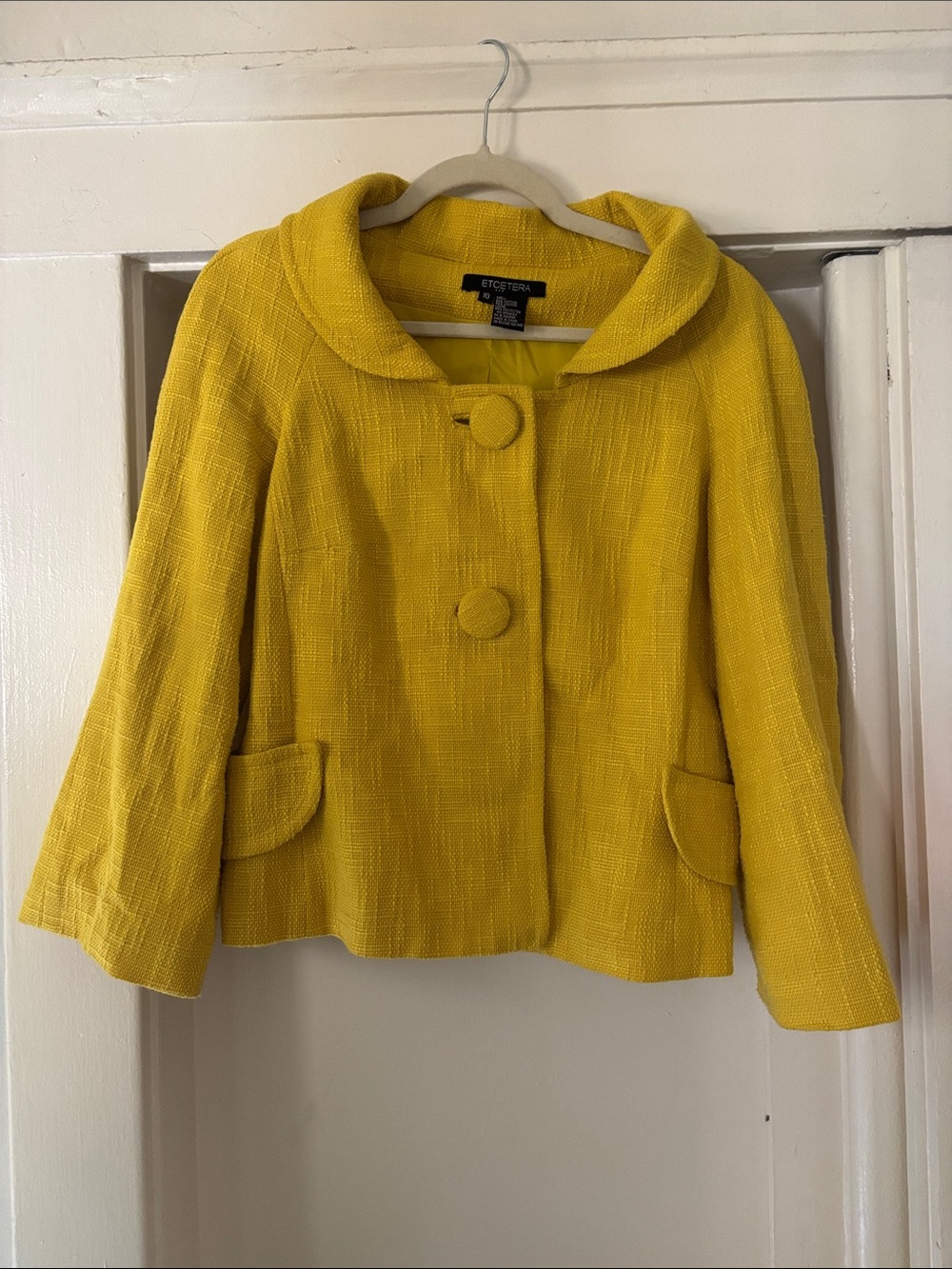 Etcetera Yellow Cropped Rounded Collar Jacket